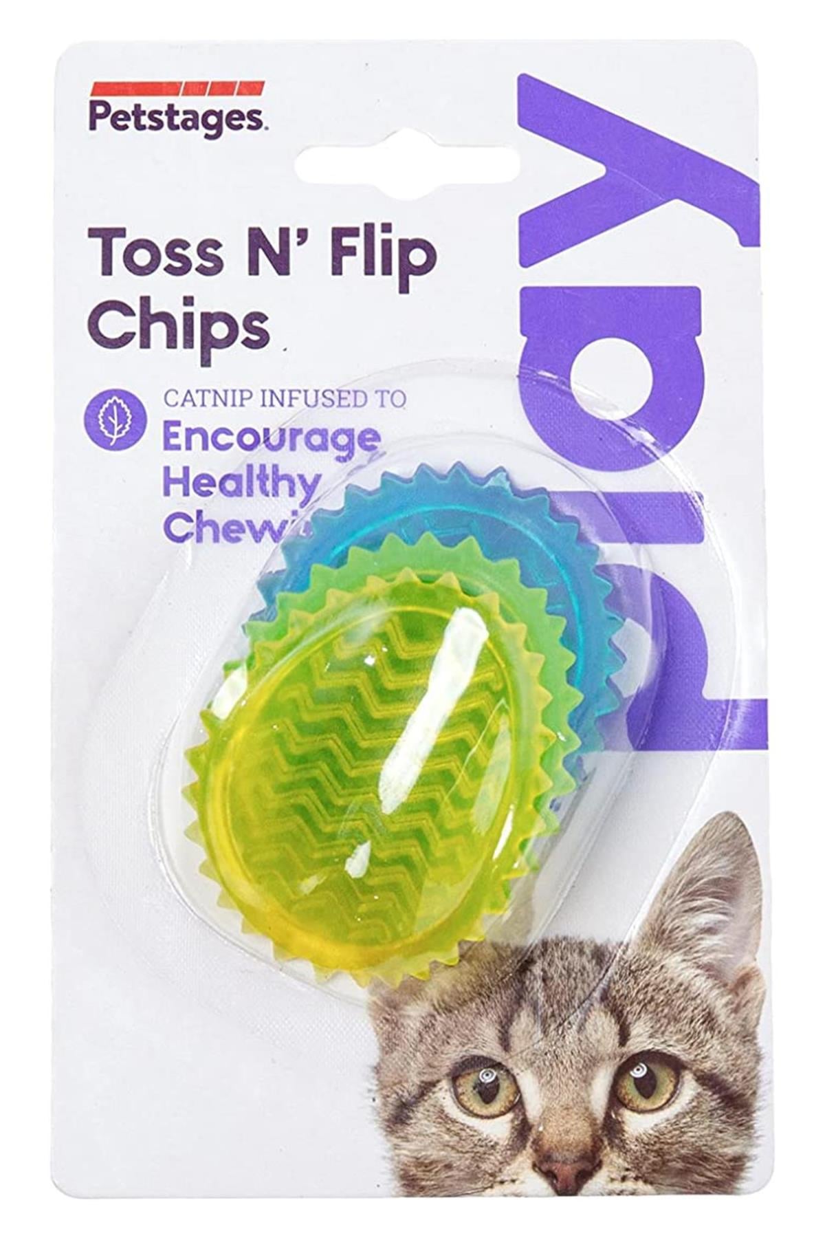 Petstages Toss N Flip Chips Chew Cat Toy, Blue
