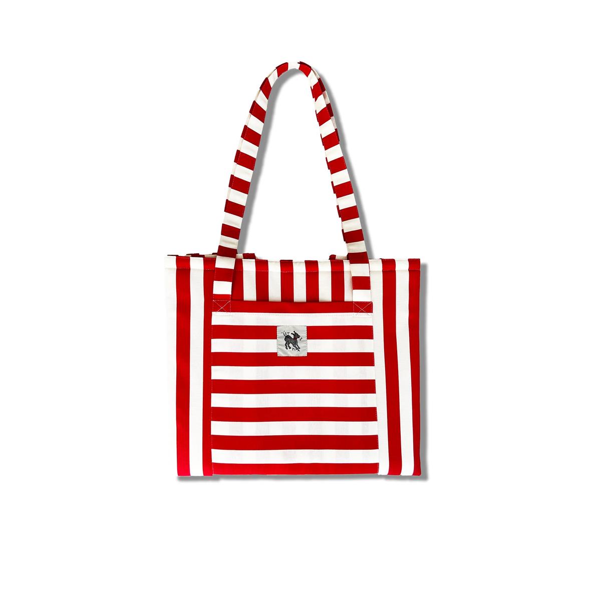 St. Pia Mat-in-a-Bag Tote and Floor Cushion Red Stripes