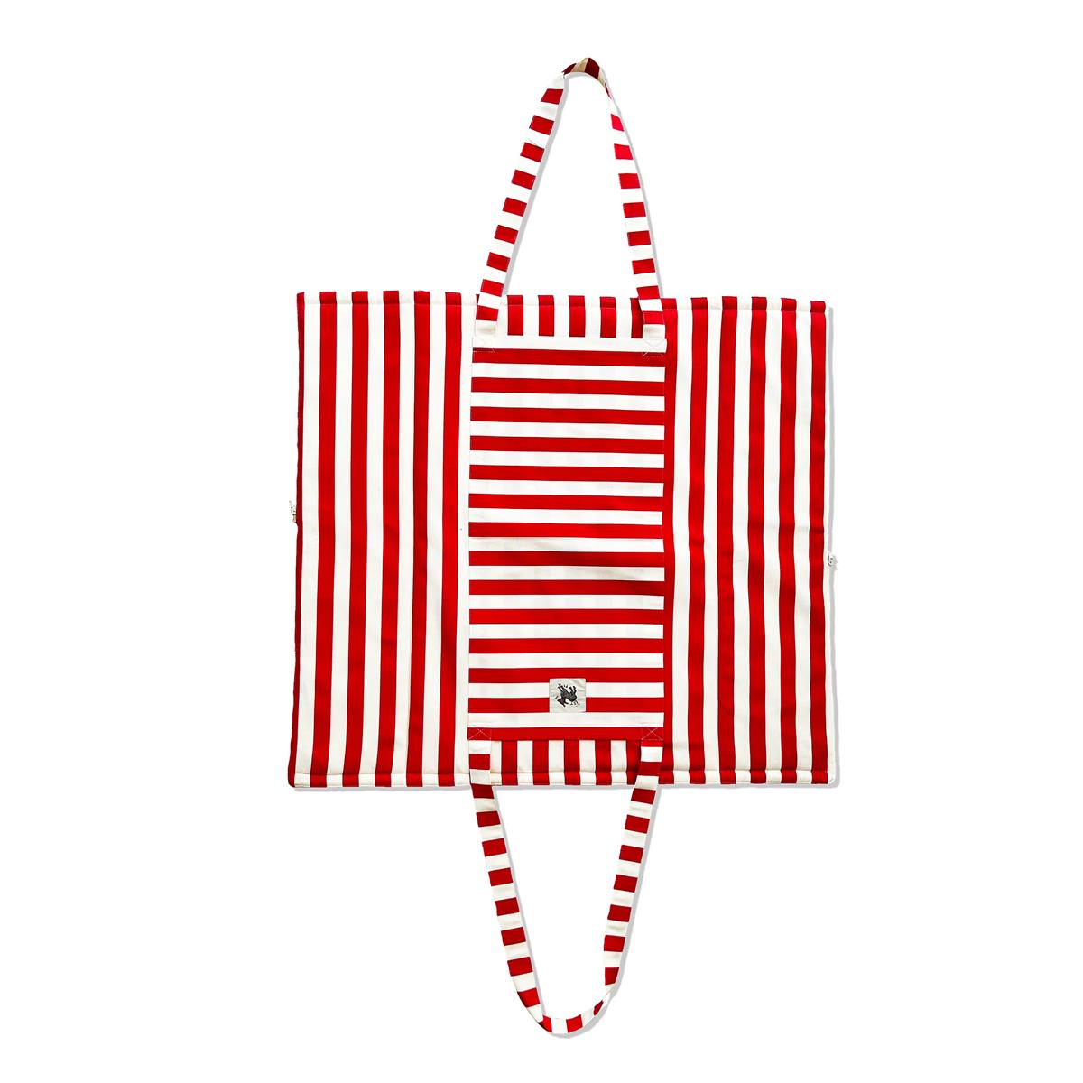 St. Pia Mat-in-a-Bag Tote and Floor Cushion Red Stripes