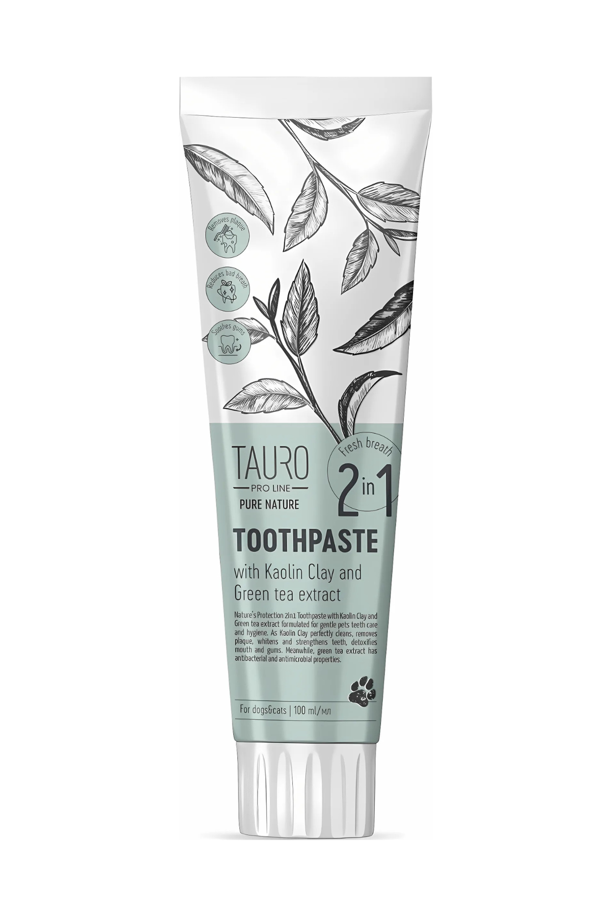 Tauro Pure Nature Köpekler ve Kediler için Beyaz Kil (kaolin), Zeolit ve Yeşil Çay Özü İçeren Diş Macunu