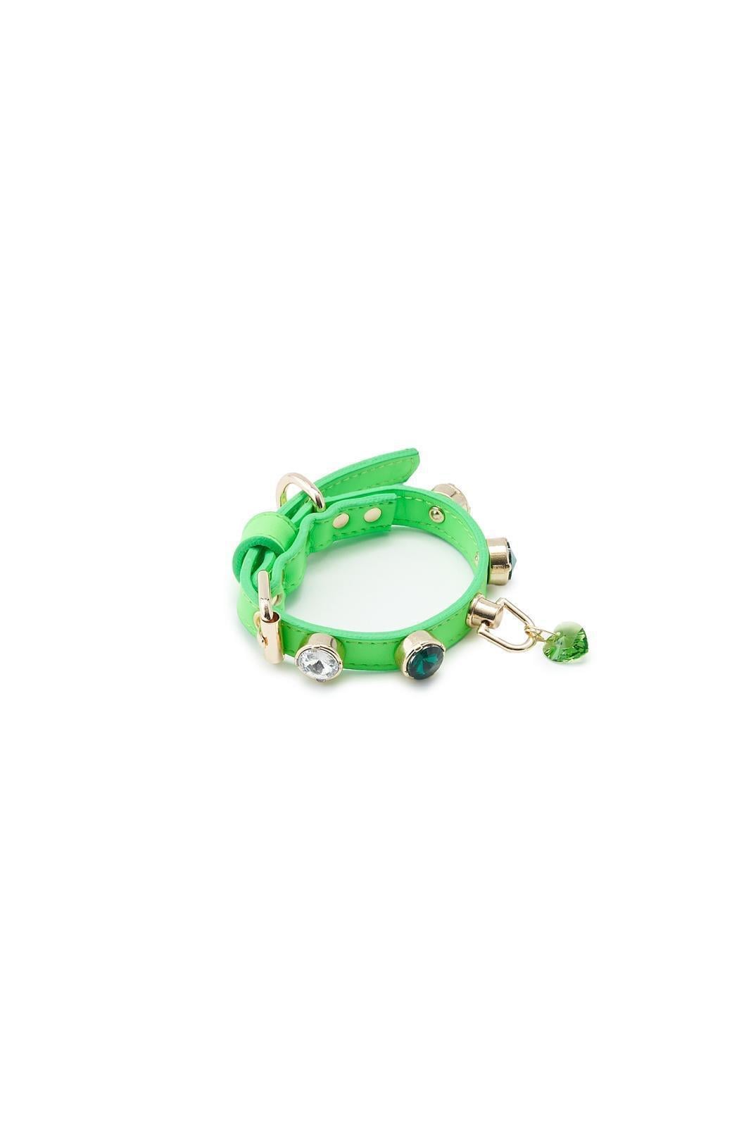 The Tailor Dogs Neon Yeşil Kalpli Swarovski Köpek Boyun Tasması
