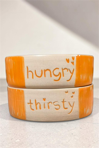 Feza Seramik Mama Kasesi Seti Thirsty/Hungry Turuncu