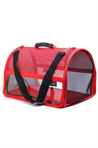 Migno Flybag Voyager Fileli-Şeffaf Model Kedi Köpek Taşıma Çantaları - Kırmızı