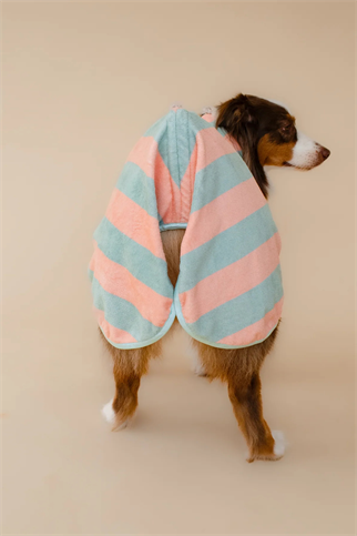Asky&Erd Soft Rituals Cepli Köpek Kurulama Havlusu Deniz Köpüğü ve Somon Rengi Çizgili Pijamalar ve Bornozlar