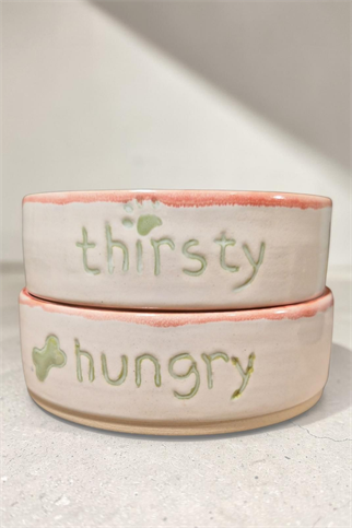 Feza Seramik Mama Kasesi Seti Thirsty/Hungry Beyaz