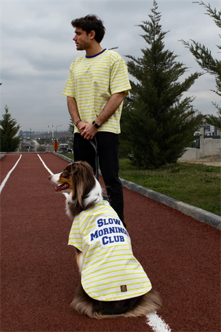 Asky&Erd Slow Mornings Club Stripe T-Shirt Citrus Lime Köpek T-shirtleri