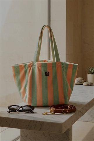 Asky&Erd Soft Rituals Geniş Tote Çanta Deniz Köpüğü ve Somon Rengi Çizgili
