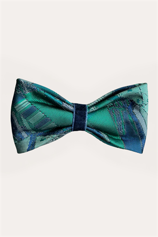 Green Navy Satin Bow Tie Geometrics
