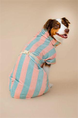 Asky&Erd Soft Rituals Cepli Köpek Kurulama Havlusu Deniz Köpüğü ve Somon Rengi Çizgili Pijamalar ve Bornozlar