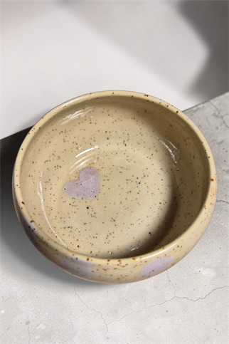 Feza Seramik Köpek Mama Kasesi- Benekli Lila Desen