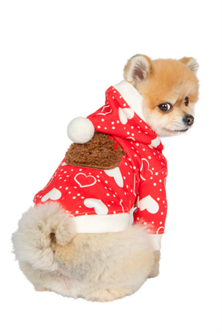 Puppia Fuzzy Bear Kapüşonlu Kazak - Kırmızı