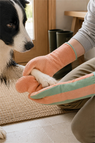 Asky&Erd Soft Rituals Köpek Kurulama Eldivenleri Seafoam ve Somon Rengi Çizgili Pijamalar ve Bornozlar