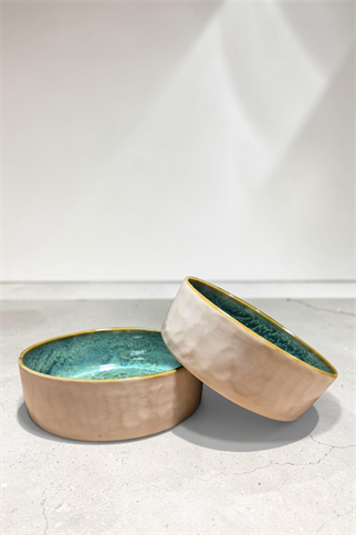 Feza Seramik Mama Kasesi Seti Beyaz/İçi Yeşil