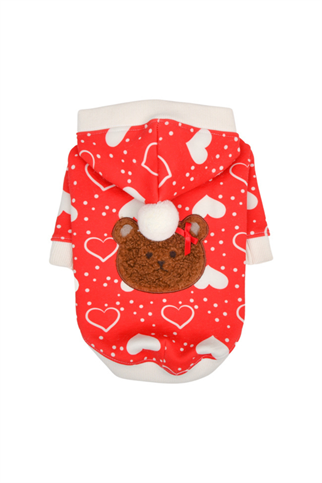 Puppia Fuzzy Bear Kapüşonlu Kazak - Kırmızı