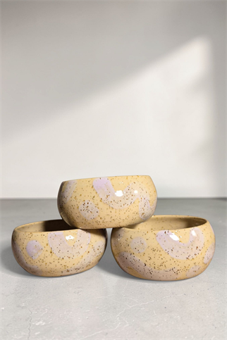 Feza Seramik Köpek Mama Kasesi- Benekli Lila Desen