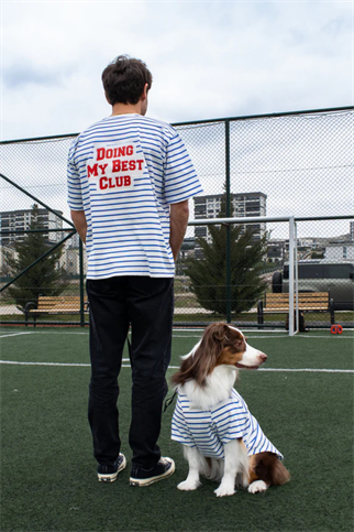 Asky&Erd Doing My Best Club Stripe T-shirt Köpek T-shirtleri Riviera Blue