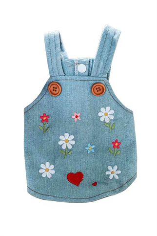 Düğmeli Çiçekli Kot Elbise