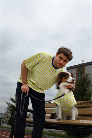 Asky&Erd Slow Mornings Club Stripe T-Shirt Citrus Lime Köpek T-shirtleri