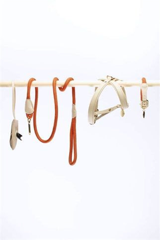 Zoe Pet Atelier Cross Harness Köpek Göğüs Tasması Seti Bej ve Portakal Rengi