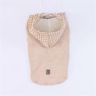 PawStar Bej Gingham Kapşonlu Polo T-Shirt