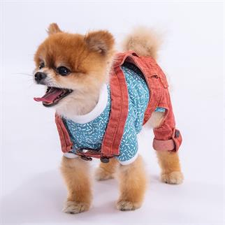 PawStar Kırmızı 2li Denim Salopet Küçük ve Orta Irk Tulum