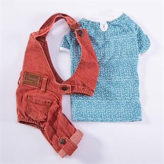 PawStar Kırmızı 2li Denim Salopet Küçük ve Orta Irk Tulum