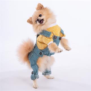 PawStar Mavi 2li Denim Salopet Küçük ve Orta Irk Tulum