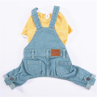 PawStar Mavi 2li Denim Salopet Küçük ve Orta Irk Tulum