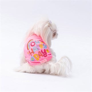 PawStar Neon Pembe Happy Day T-Shirt Küçük Irk