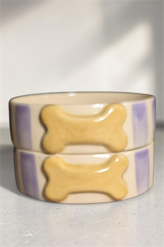 Feza Seramik Mama Kasesi Mor Çizgili Kemikli