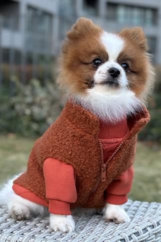 Asky&Erd Zippered Curly Vest | Brick Color