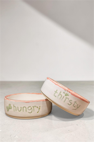 Feza Seramik Mama Kasesi Seti Thirsty/Hungry Beyaz