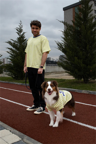 Asky&Erd Slow Mornings Club Stripe T-Shirt Citrus Lime Köpek T-shirtleri