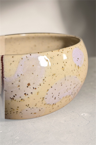 Feza Seramik Köpek Mama Kasesi- Benekli Lila Desen