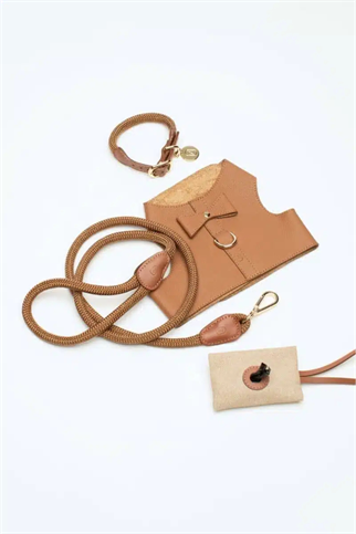 Zoe Pet Atelier Vest Harness Köpek Göğüs Tasması Seti Karamel Kahverengi