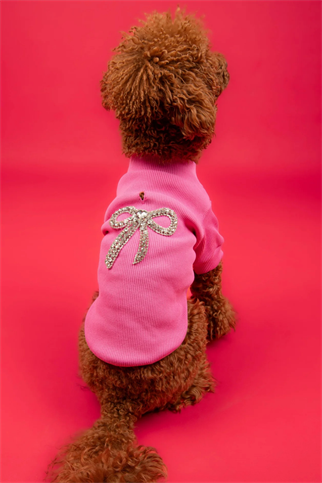 Goodboi Pembe Taşlı Ribana Köpek T-shirtleri