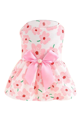 Dolcepets incili pembe fiyonklu pembe çiçekli elbise