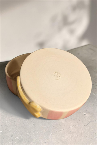 Feza Seramik Mama Kasesi Pembe Çizgili Kemikli