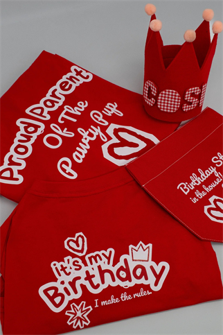 Asky&Erd It’s My Birthday Köpek T-Shirt Cherry Red
