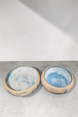 Feza Seramik Köpek Mama Kasesi Set 2li-Mavi