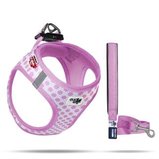 Curli Vest Puppy Harness Puppy Set Köpek Göğüs Tasması + Gezdirme Kayışı Pink-Circles
