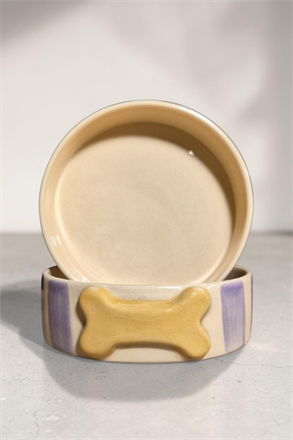 Feza Seramik Mama Kasesi Mor Çizgili Kemikli