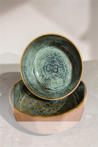 Feza Seramik Mama Kasesi Seti Beyaz/İçi Yeşil (Büyük & Küçük)