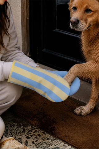 Asky&Erd Soft Rituals | Köpek Kurulama Eldivenleri | Butterscotch Çizgili Pijamalar ve Bornozlar