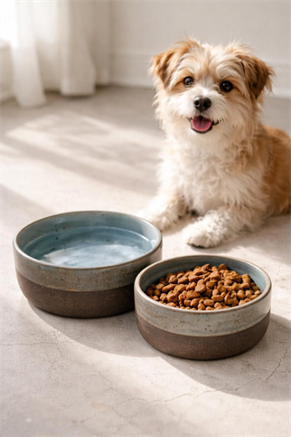 Feza Seramik Mama Kasesi Seti Siyah/Mavi (Küçük&Büyük)