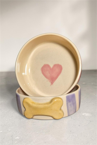 Feza Seramik Mama Kasesi Mor Çizgili Kemikli