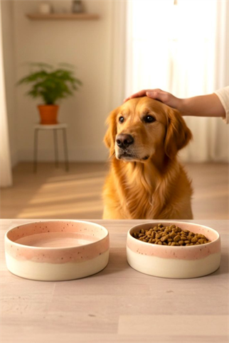 Feza Seramik Köpek Mama Kasesi 2li- Pemde Beyaz Benekli