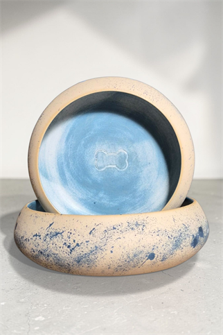 Feza Seramik Köpek Mama Kasesi Set 2li-Mavi