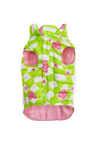 Little Monster Green Checkered Puffer Köpek Montu