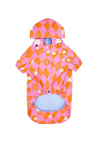Little Monster Orange Pink Damalı Köpek Yağmurluğu